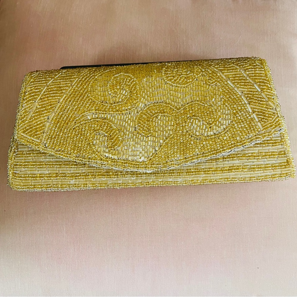 Elegant Gold Beaded Clutch